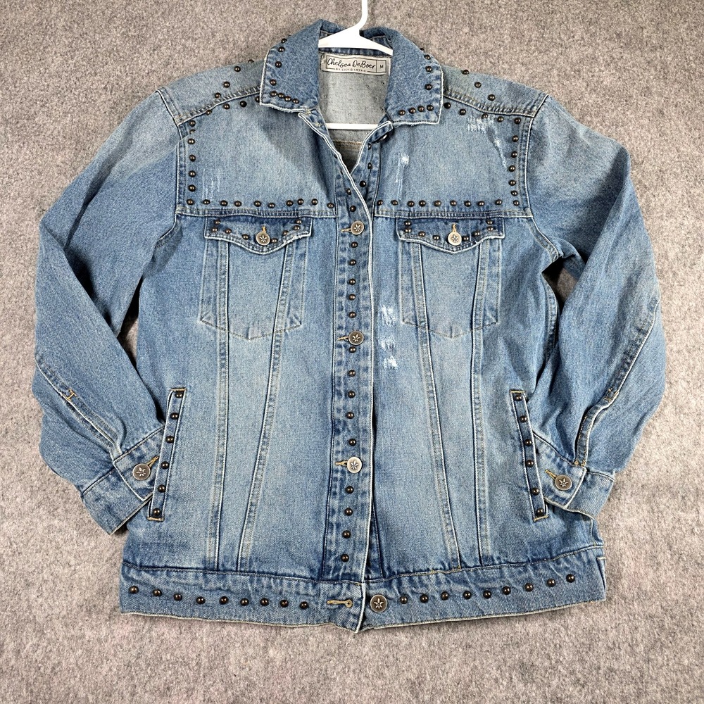 Chelsea DeBoer Lily & Lottie Denim Blue Jacket Studded Distressed Wash sz Medium
